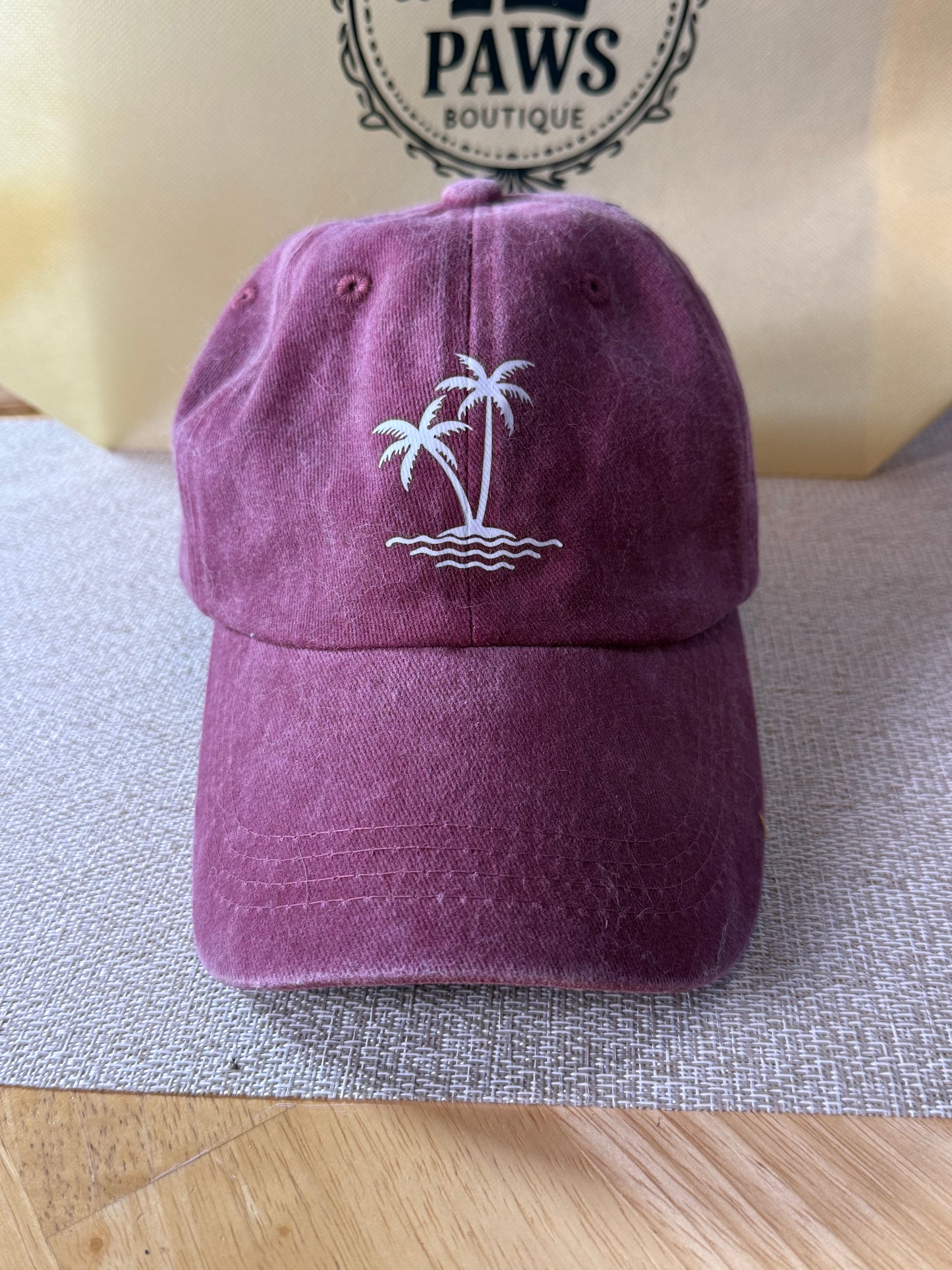 Heather red palm tree baseball cap