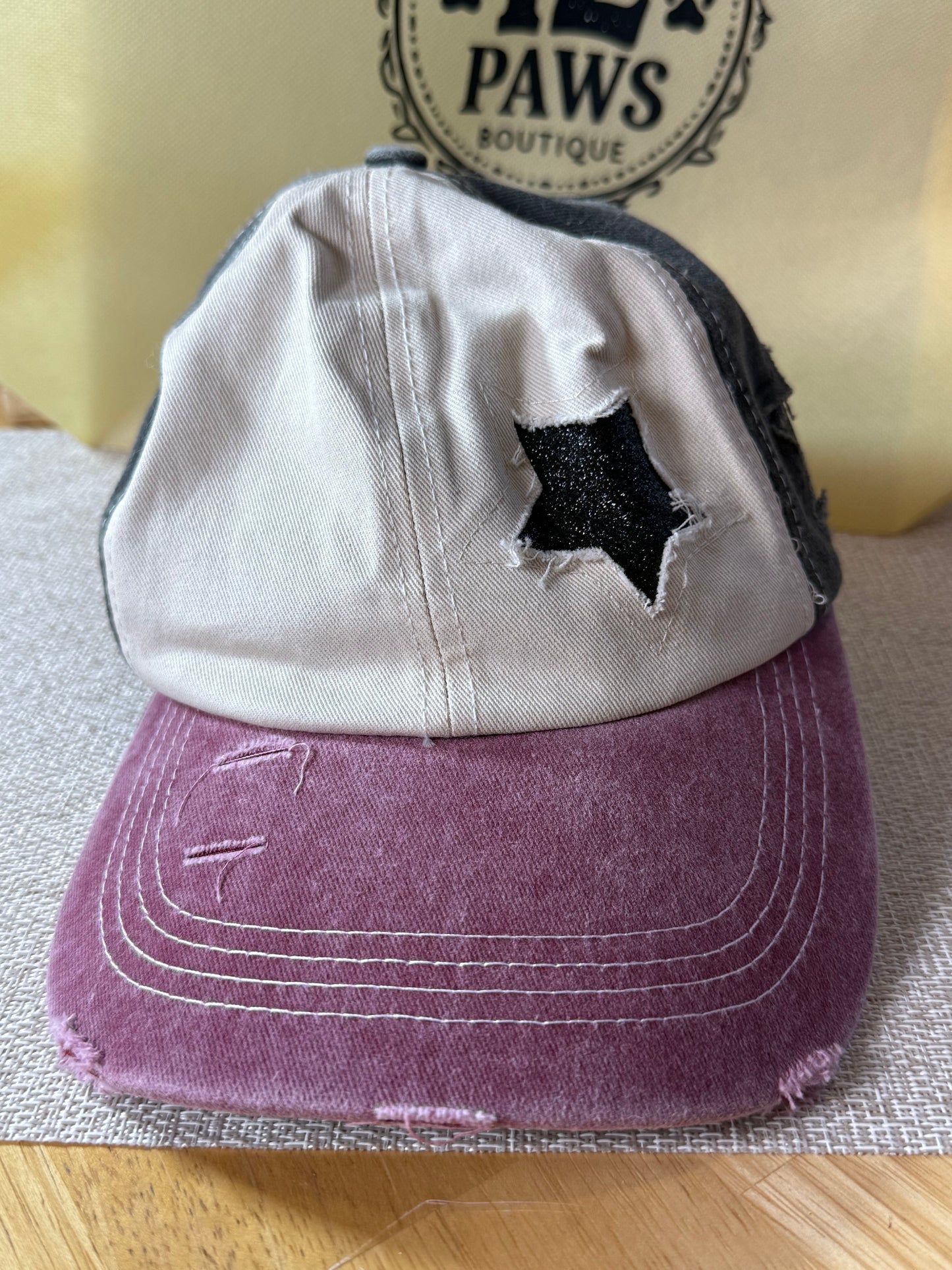 Distressed red, white, and blue star baseball cap